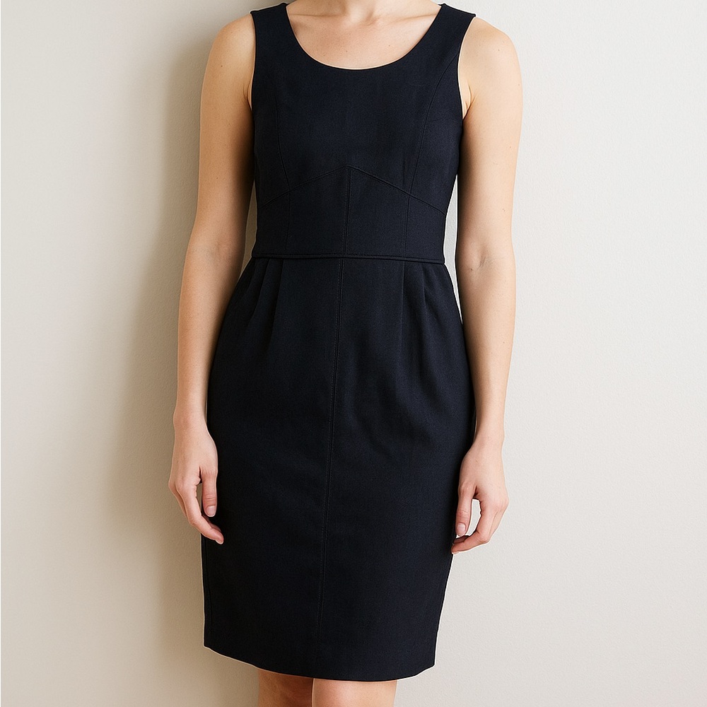 J.Crew Dress Sleeveless Navy Blue Wool Midi Business Casual Neutral Staple